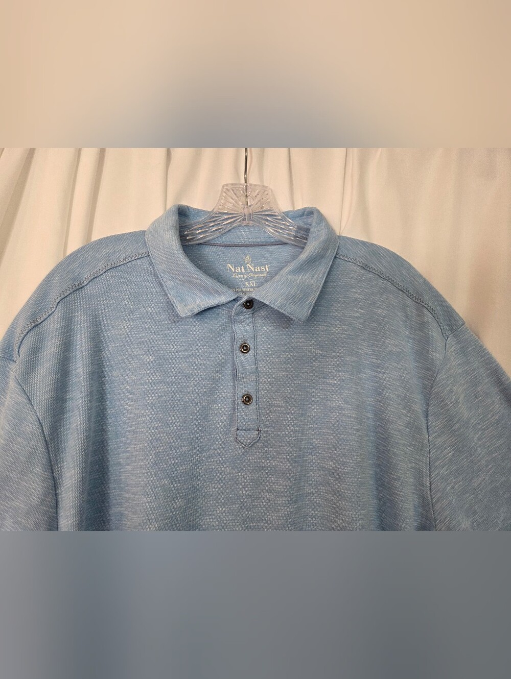 Nat Nast Luxury Originals Heathered Sky Blue Polo with Contrast Trim Size XXL - Picture 3 of 7